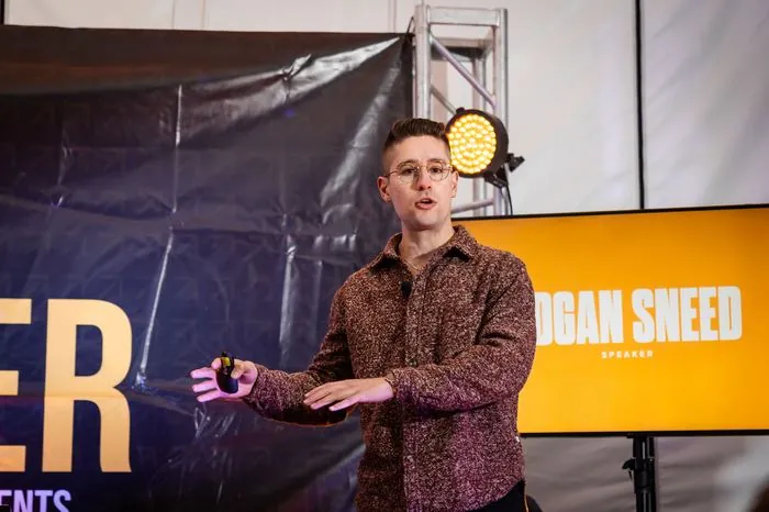 On a branded stage