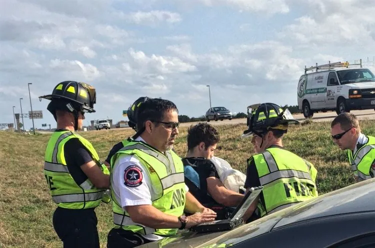 Fire and EMS crews at the crash scene